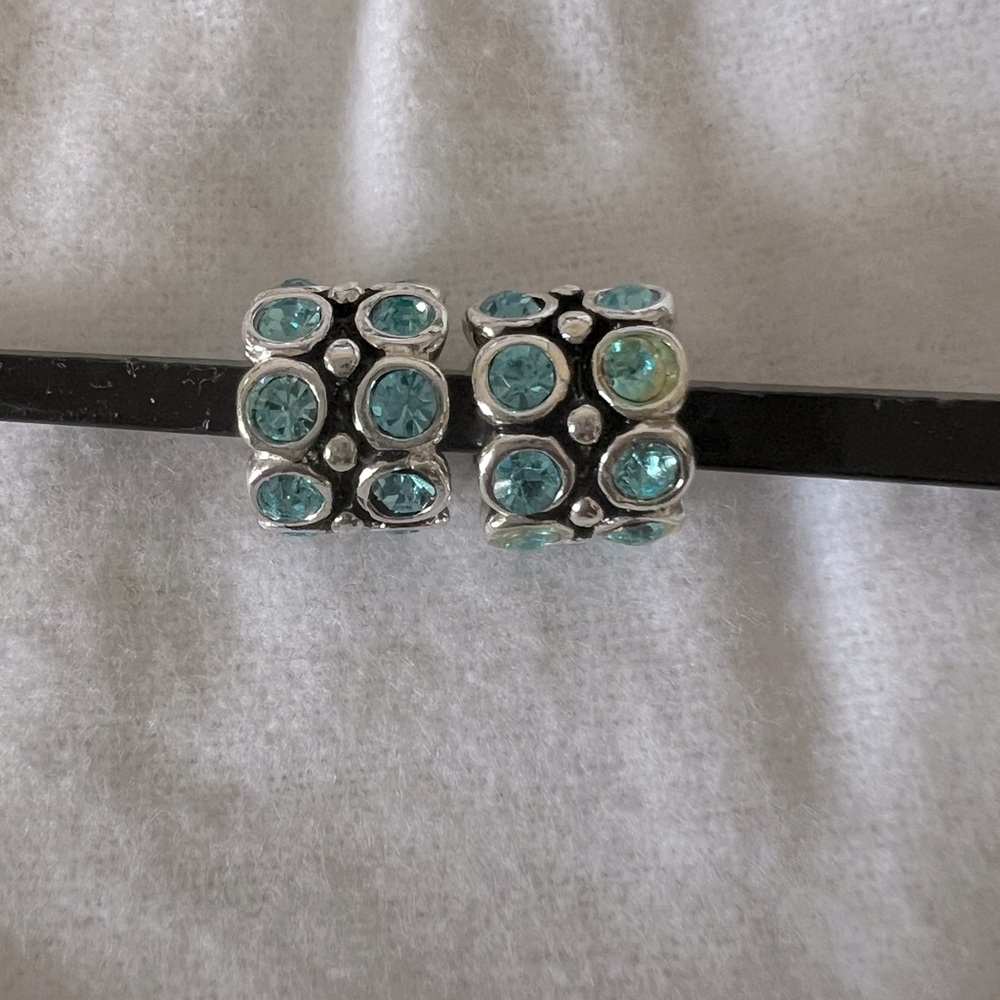Aqua Blue Crystal Spacer Beads - Fits Pandora Bracelets set of 2